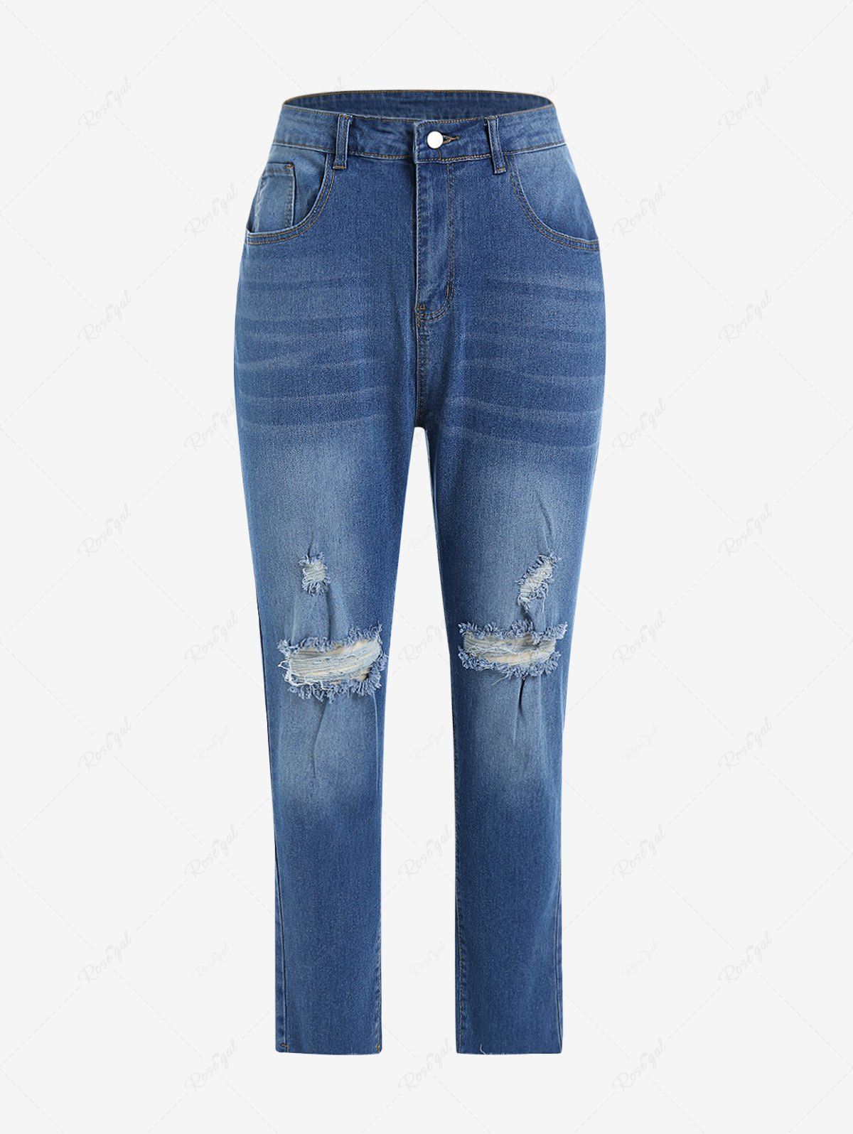 Fancy Plus Size Ripped Cat's Whiskers High Rise Jeans  