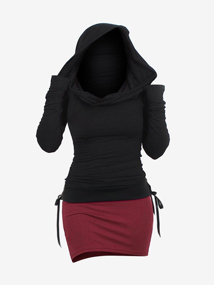 New Plus Size Colorblock Bodycon Hoodie Dress  