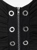 Gothic Lace Up Grommets Full Zipper Tank Top and Lace Up Cutout Solid Pull On Pants Outfit -  