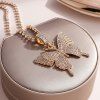 Exaggerated Rhinestone Large Butterfly Pendant Necklace -  