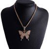 Exaggerated Rhinestone Large Butterfly Pendant Necklace -  