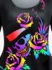 Gothic Colorful Rose Skulls Printed Tee -  