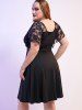 Plus Size Lace Panel Grommet Flutter Sleeves A Line Party Dress -  