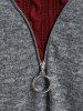 Plus Size Hooded Drawstring Cable Knit Mixed Media Top -  
