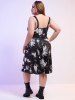 Plus Size Colorblock Lace Up Backless Buckles Sleeveless Gothic Midi Dress -  