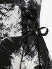 Robe Mi-Longue Gothique Bouclée en Blocs de Couleurs sans Manches Grande Taille à Lacets - Noir 1x | US 14-16