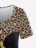 Plus Size Short Sleeve Zipper Leopard Print Tee -  