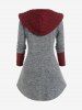 Plus Size Hooded Drawstring Cable Knit Mixed Media Top -  