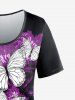 Plus Size Short Sleeve Butterfly Print T-shirt -  