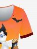 T-shirt D'Halloween à Imprimé Chauve-souris et Sorcière de Grande Taille - Orange Foncé 1x | US 14-16