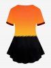T-shirt D'Halloween à Imprimé Chauve-souris et Sorcière de Grande Taille - Orange Foncé 3X | US 22-24