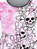 Gothic Skulls Flower Printed Short Sleeves Tee -  