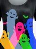 T-Shirt à Manches Courtes à Imprimé Fantômes de Dessin Animé D'Halloween Grande-Taille - Noir 