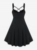 Plus Size Skull Fishnet Panel Ruched Crisscross O-Ring Buckle Dress -  