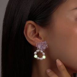 Flower Luminous Faux Pearl Dangle Earrings - PURPLE