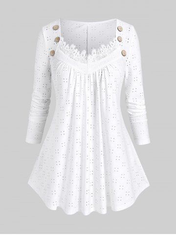 Plus Size Broderie Anglaise Lace Trim Top - WHITE - L | US 12