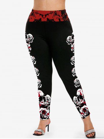 Gothic Bloody Skull Rose Print Skinny Leggings