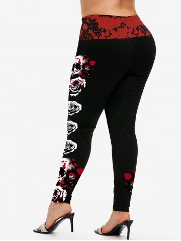 Gothic Bloody Skull Rose Print Skinny Leggings