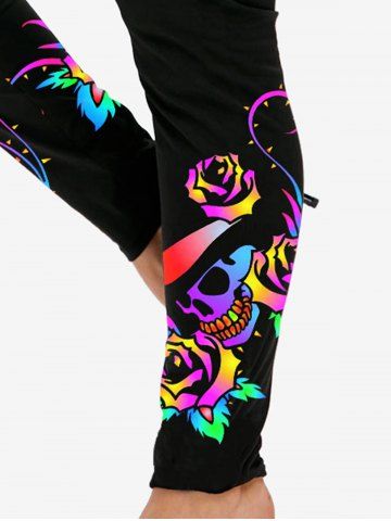 Gothic Skull Flower Printed Skinny Leggings
