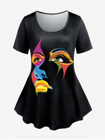 T-shirt Masque de Style Chinois à Imprimé Opéra de Pékin de Grande Taille - BLACK - 5X | US 30-32