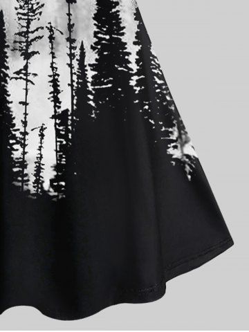Plus Size Deep Woods Printed Crisscross Sleeveless A Line Dress