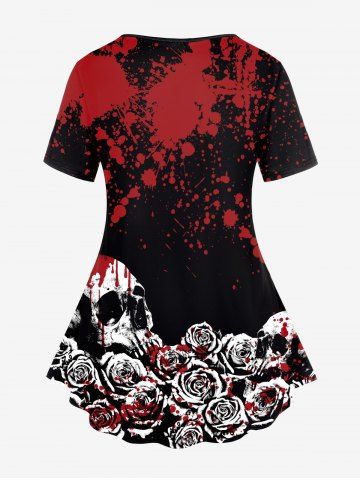 Gothic Short Sleeve Bloody Skull Rose Tee