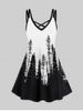 Plus Size Deep Woods Printed Crisscross Sleeveless A Line Dress -  