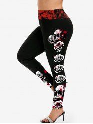 Gothic Bloody Skull Rose Print Skinny Leggings -  