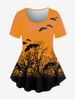 Bat Tree Print Halloween T-shirt -  