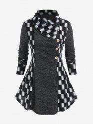 Plus Size Shawl Collar Checkerboard Tee -  
