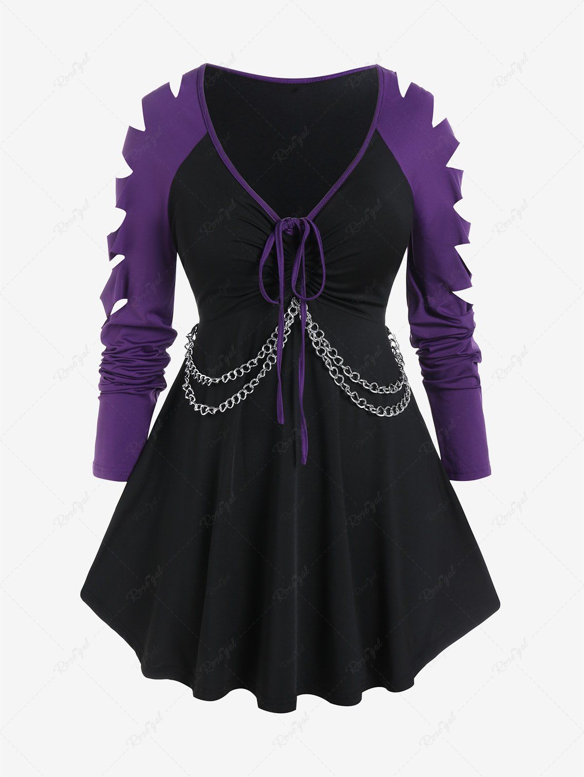 Buy Gothic Ladder Cutout Sleeve Cinched Chains Tee  
