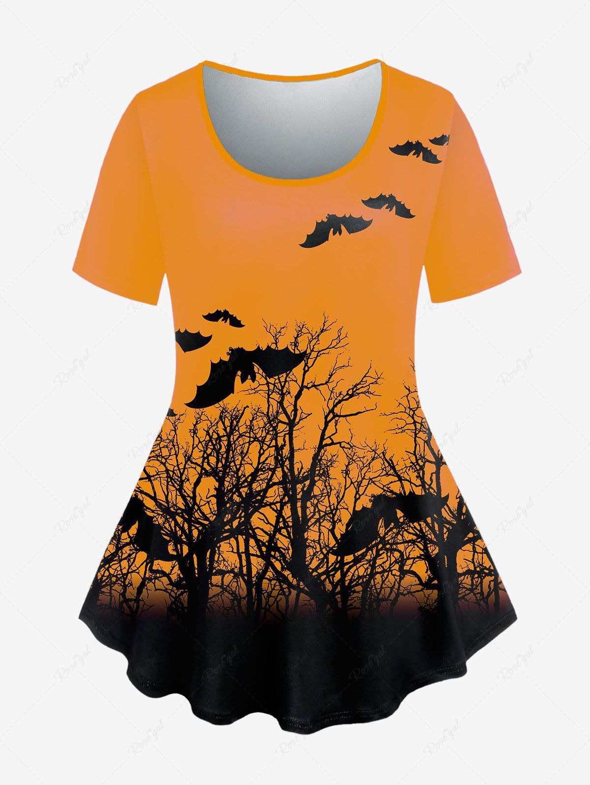 New Bat Tree Print Halloween T-shirt  