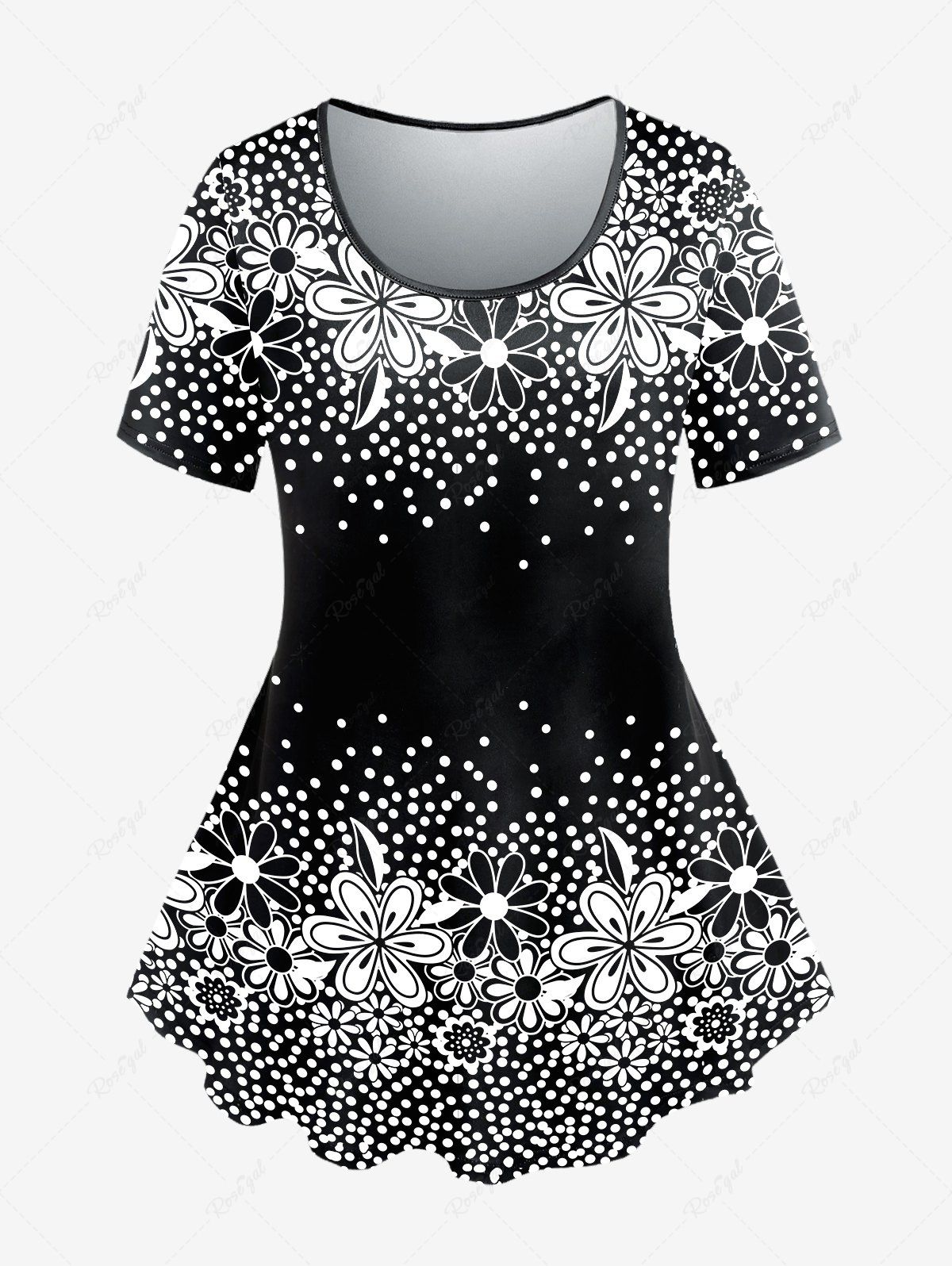 Outfits Plus Size Flower Pattern Short Sleeves T Shirt  