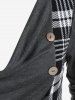 Plus Size Plaid Cowl Neck Draped Long Sleeves T-shirt with Buttons -  