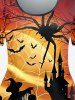 T-shirt D'Halloween à Imprimé Toile D'Araignée Chauve-souris et Citrouille de Grande Taille - café 1X | US 14-16