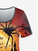 T-shirt D'Halloween à Imprimé Toile D'Araignée Chauve-souris et Citrouille de Grande Taille - café 5x | US 30-32