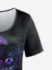 T-shirt à Imprimé Hibou et Galaxie à Manches Courtes Grande Taille - Noir 5x | US 30-32