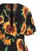 Plus Size & Curve Sunflower Print Plunging Neck High Low Maxi Summer Vacation Dress -  