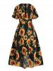 Plus Size & Curve Sunflower Print Plunging Neck High Low Maxi Summer Vacation Dress -  