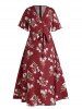 Plus Size Summer Floral Slit High Waist Self Belted A Line Maxi Vacation Casual Dress -  