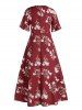 Robe de Vacances Ligne A Ceinturée Fendue à Taille Haute Grande Taille - Rouge 3X