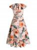 Plus Size & Curve Leaf Floral Ruffle Slit Belted Asymmetrical Hem Maxi Summer Dress -  