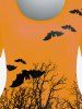 T-shirt D'Halloween à Imprimé Chauve-souris - Orange 