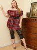 Plus Size Lace Up Corset Style Ruffled Puff Sleeve Off The Shoulder Tee -  