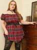 Plus Size Lace Up Corset Style Ruffled Puff Sleeve Off The Shoulder Tee -  
