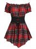 Plus Size Lace Up Corset Style Ruffled Puff Sleeve Off The Shoulder Tee -  