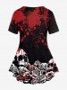 T-shirt Gothique Rose Crâne Sang Manches Courtes - Rouge foncé 1X | US 14-16