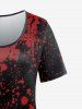 T-shirt Gothique Rose Crâne Sang Manches Courtes - Rouge foncé 3X | US 22-24