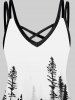 Plus Size Deep Woods Printed Crisscross Sleeveless A Line Dress -  