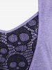 T-shirt Crâne Contrasté Panneau en Dentelle de Grande Taille à Volants - Violet clair 1X | US 14-16